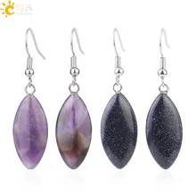 CSJA หินธรรมชาติ Dangle ต่างหูม้ารูปสีชมพูสีม่วงคริสตัลควอตซ์ Drop ต่างหูง่ายหูเครื่องประดับสำหรับ...(China)