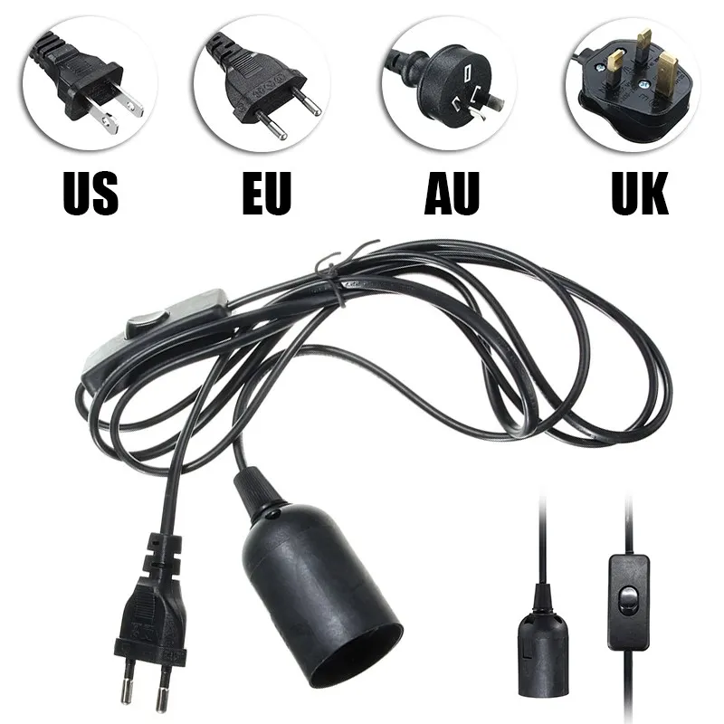 US/EU/UK/AU штепсельная Лампа Цоколь E27 цоколь держатель 2 м кабель для Рептилий