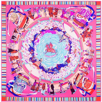 

130cm*130cm 100% Silk Euro Brand Style Women 2020 New Fashion Twill Silk Tibetan pilgrimage Print Hot Sale Femal Wrap A116