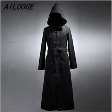 Ailooge Дизайн Для мужчин готический рок толстые длинные пальто с капюшоном Мода г. тонкий Для мужчин верхняя одежда классический Однобортный Прохладный Тренч