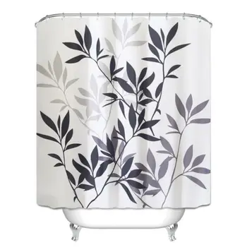 

180x180CM European Style Waterproof Polyester Bathroom Shower Curtain Liner Leaves Print Mildew Resistant Partition With Hooks