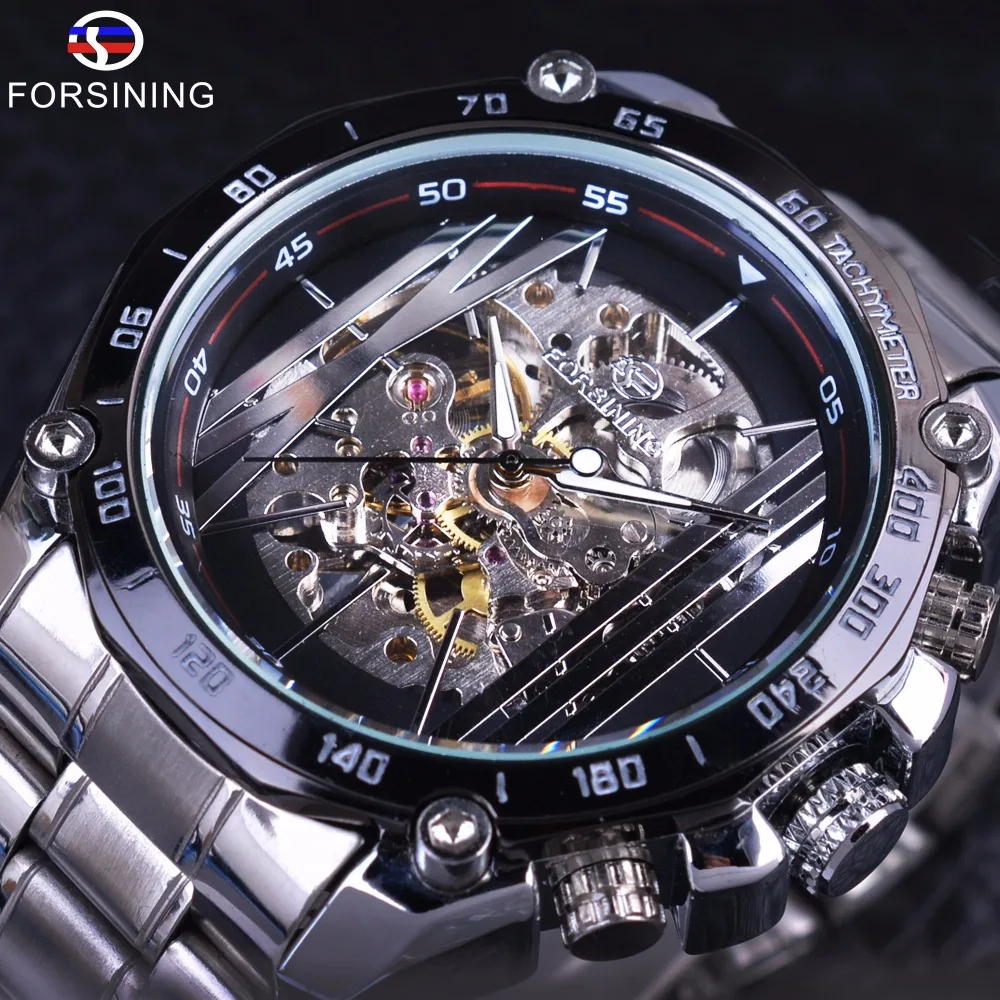 Forsining Military Sport Design Transparent Skeleton Dial Silver Stainless Steel Mens Watches Top Brand Luxury Automatic Watches wpl d12 2 4g 1 10 2wd off road military truck rc car silver two batteries