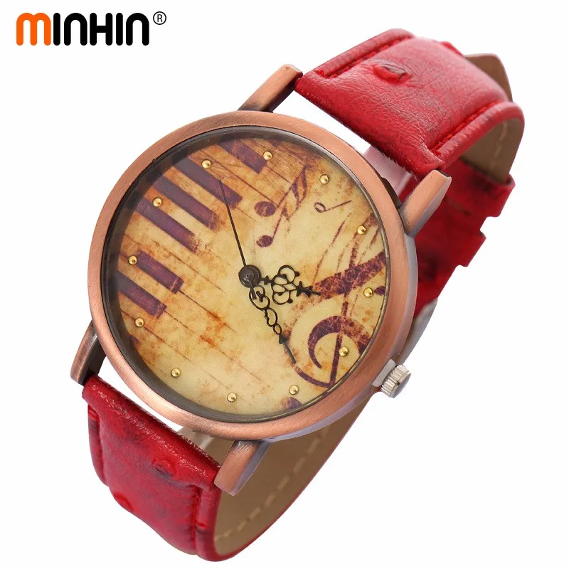 MINHIN ретро браслет часы пианино дизайн в виде музыкальной ноты кварцевые часы женские из искусственной кожи часы Relogio Feminino