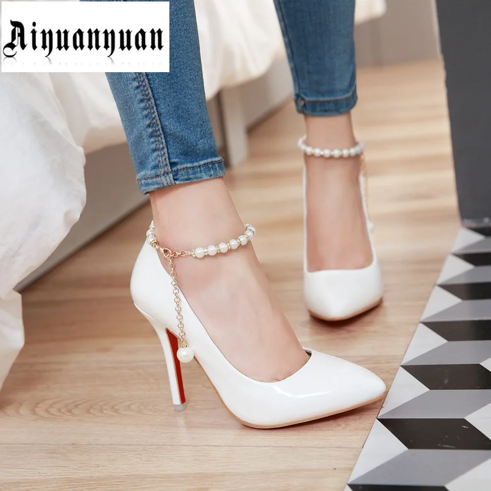 

2017 New sale free shipping European plus shoe size 43 44 45 46 47 48 string bead design lady PU shoes rome style women pumps