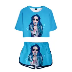 Женская одежда Halsey Женский комплект 2 шт. летняя футболка из двух частей короткий набор для женщин Bodycon короткий топ сексуальный Женские