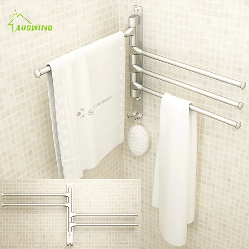 Billige AUSWIND Handtuch Rack Beweglichen Handtuch Bars 4 3 2 Arme Raum Aluminium Handtuch Rack Wc Handtuch Hängen mit haken Bad Zubehör