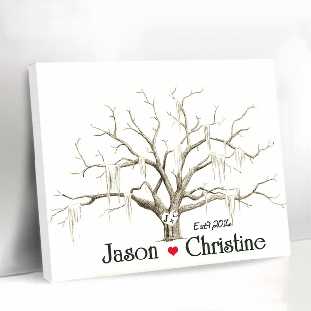 White Canvas Fingerprint Tree Guest Book For Wedding Custom White Canvas Fingerprint Tree Guest Book For Wedding Custom With Bride Groom Name Baby