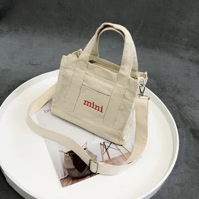 

NEW Mini Cloth Shoulder Crossbody Bag Canvas Student Messenger Bags Girl Embroidery Handbags Cross Body Satchel Outside Pocket