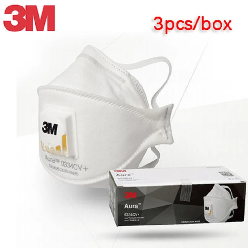 

3M Mask Aura 9334 KN95 Dust proof Anti-fog and Anti-PM2.5 for Riding Travel Dust Protective Mask 3pcs of Masks per Box