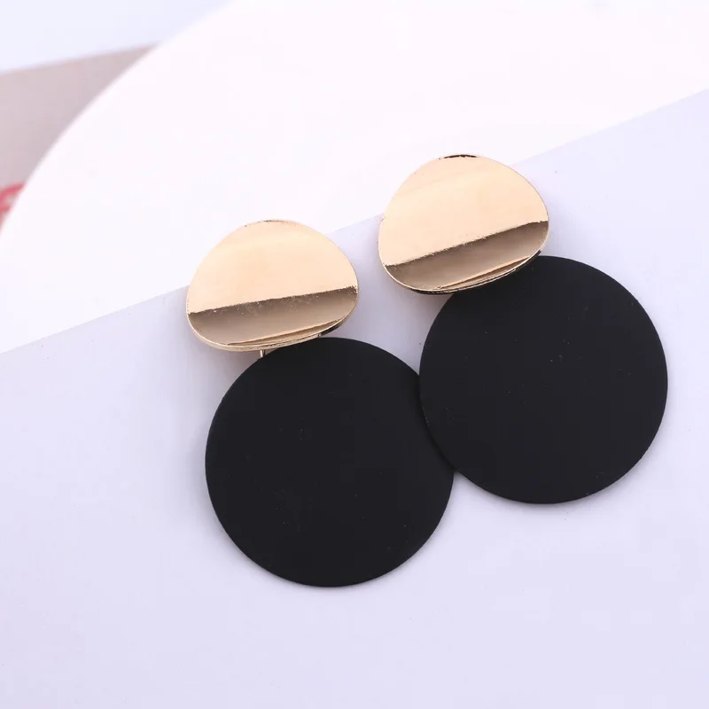 Black Round Earrings Simple Elegant Drop Earring Women Earrings Geometric Round Circle Ear Fashion Jewelry 1E746