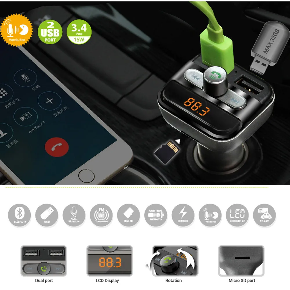 Автомобильный беспроводной FM USB передатчик порт для смартфона Быстрая зарядка музыкальный плеер автомобильные аксессуары# Zer