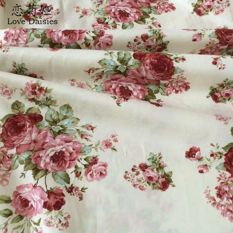 

100% Cotton twill beige big floral dots printed for DIY kid bedding cushions clothes dress handwork quilting fabric tissu sewing