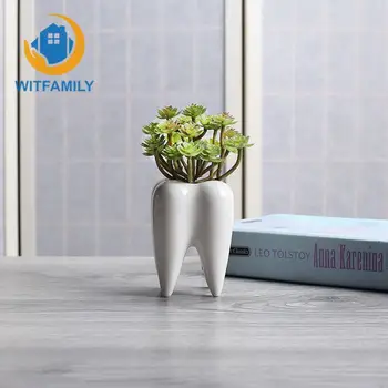 

Creative Gift(without Plants) I Pc Tooth Shape White Ceramic Flower Pot Modern Design Planter Teeth Model Mini Desktop Pot