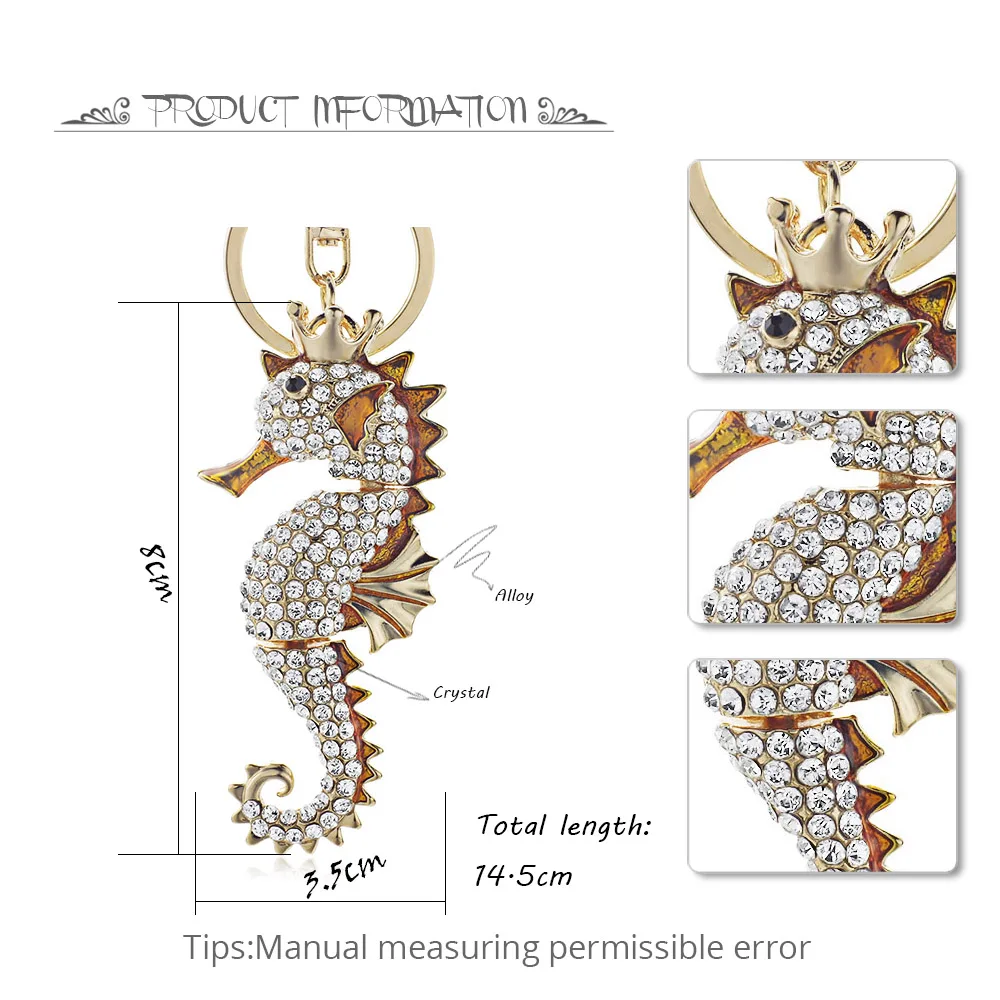Dalaful, гиппокамп, брелки, брелки, морской конек, эмаль, кристалл, милая Подвеска для автомобиля, цепочки кольца для ключей, Женские Ювелирные изделия K315