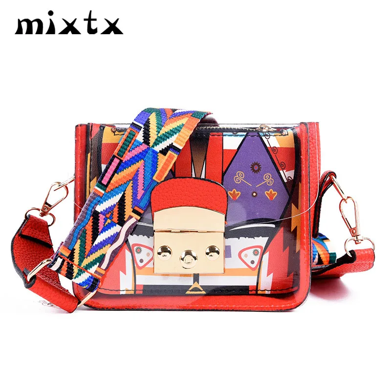 

mixtx 2019 Fashion Transparent Funny Crossbody Women Beach Shoulder Bag Jelly Crystal Totes Sweet Ladies PVC Clear Composite Bag