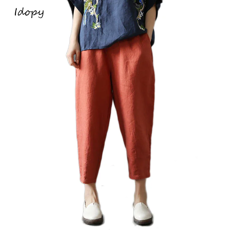 

Idopy Spring Summer Chinese Women`s Linen Pants Loose Fit Straight Multi Colors Wide Leg Comfy Ankle Length Casual Pants Female
