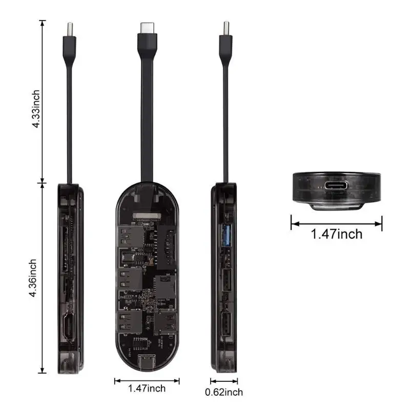 Универсальный 7-в-1 Тип-C USB концентратор 1* USB 3,0+ 2* USB2.0+ 1* HDMI+ 1* устройство для считывания с tf-карт+ 1* SD кард-ридер многофункциональное устройство для чтения карт