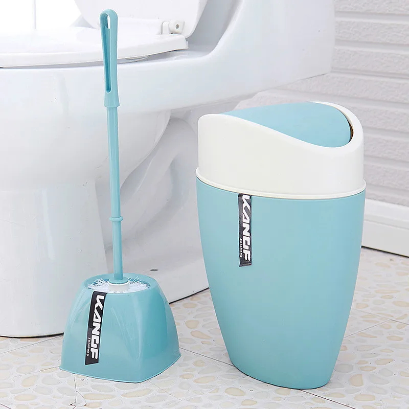 

Creative round bucket-shaped cover trash can bathroom trash can toilet brush set Covered trash can