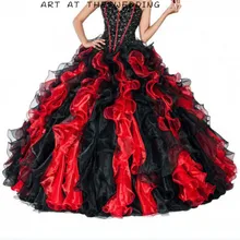 Дешевые бальные платья Милая бисером красный и черный платье для лет Vestido Longo органза платья для выпускного бальное платье