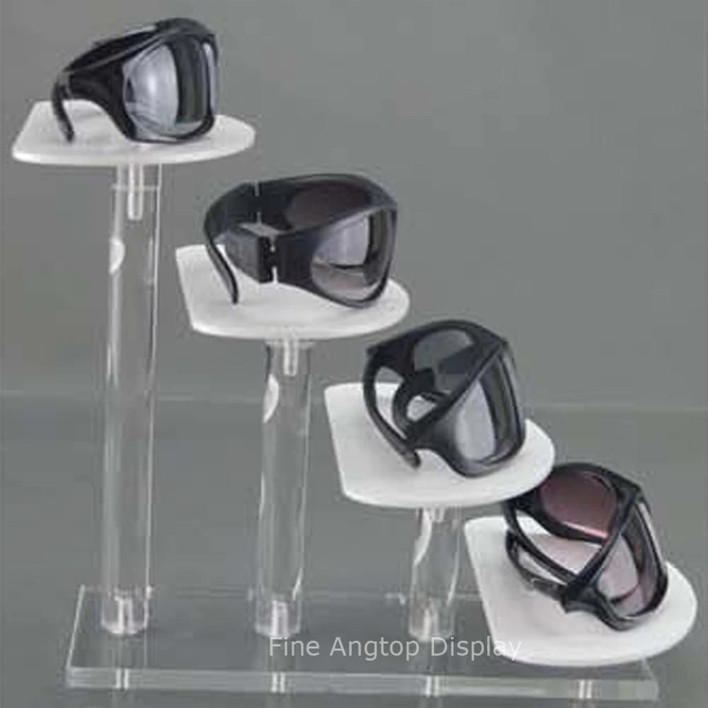 Eyeglass Display Rack Clear and White Acrylic 4 Tier Sunglasses Showcase Holder Jewelry Display Shelf 2 tier acrylic jewelry display shelf watch bracelet holder stand rack clear and