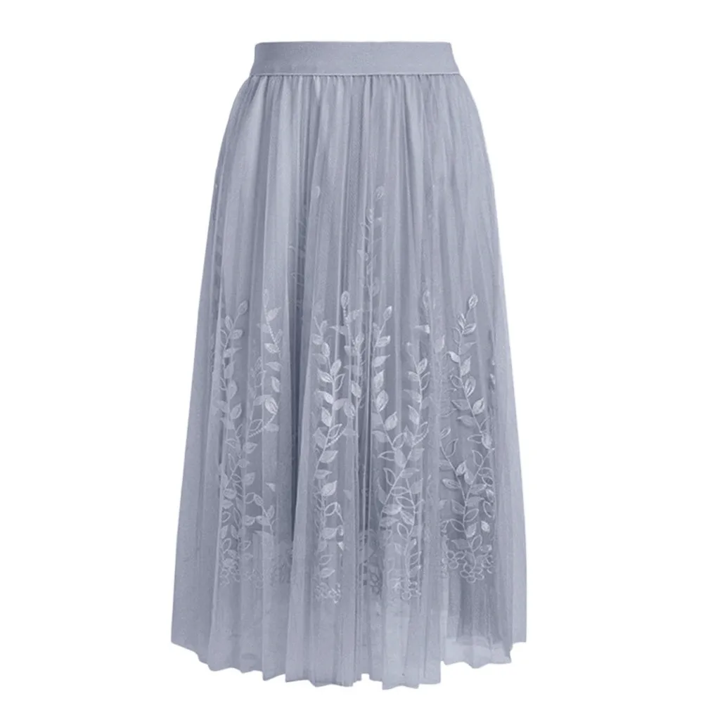 Женские юбки, элегантные, высокая талия, один размер, сетчатая газовая юбка, трехмерная вышивка, лист, пряжа, длинная юбка, Прямая поставка