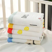 4 слоя бамбуковый муслин одеяло широкий бордюр медведь мультфильм ребенка пеленать обертывание мама кормления покрытие банное полотенце детское одеяло для новорожденных