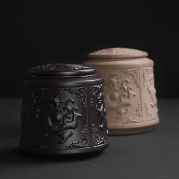 

Four big animals and animals purple sand tea pot Taiji Bagua waxing tea sealed and portable household clay painting storage tank
