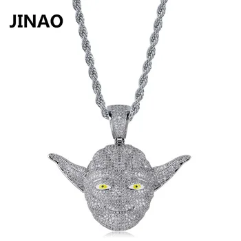 

Fashion Cubic Zircon Iced Out Chain Movies Star Wars 3D Master Yoda Pendant Necklace Hip Hop Jewelry Statement Necklaces