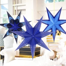 Бумажные поделки, голубое вырезанное бумажное подвесное украшение в виде звезды фонаря для рождества, свадьбы, дома, праздника, душа, дня рождения, вечеринки, Декор