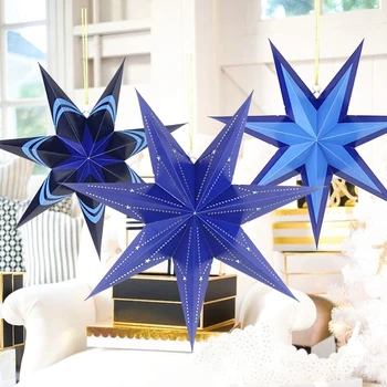 

Paper Crafts Blue Cut-out Paper Star Lantern Hanging Decoration for Christmas Wedding Home Holiday Showers Birthday Party Decor