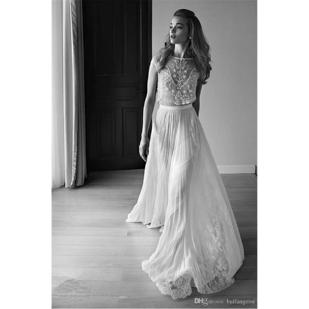 Fashion 2 pcs Wedding Dress Picture 2019 Lace Vintage Dresses Beach Bohemian Boho Plus Size Professional custom | Свадьбы и
