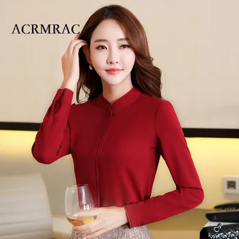 

ACRMRAC Women's Clothing Long sleeves Stand collar Formal wear OL Blouses & Shirts