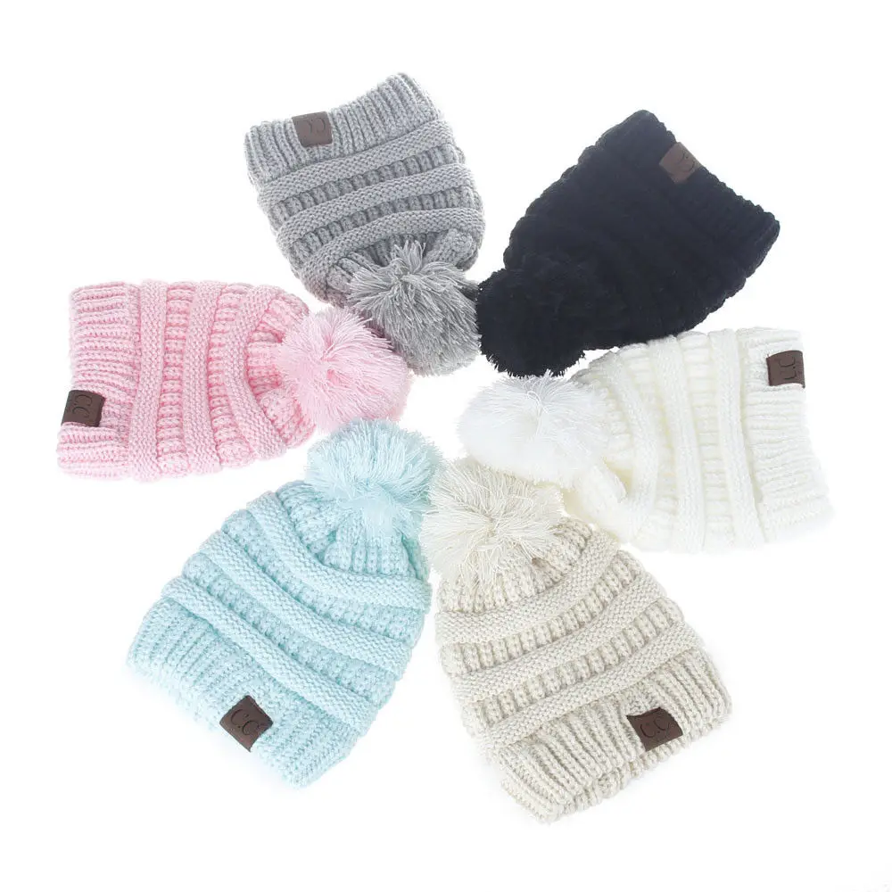 

Baby Boys Girls Kids Toddler Pom Hat Winter Warm Crochet Knit Bobble Beanie Cap