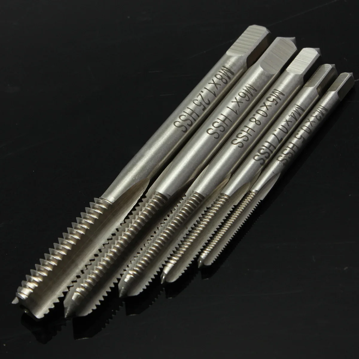 

Doersupp 3mm 4mm 5mm 6mm 8mm 5pcs HSS Machine Screw Thread Metric Plug Tap Set Kit Hand Grinding Carving Tool M3-M8