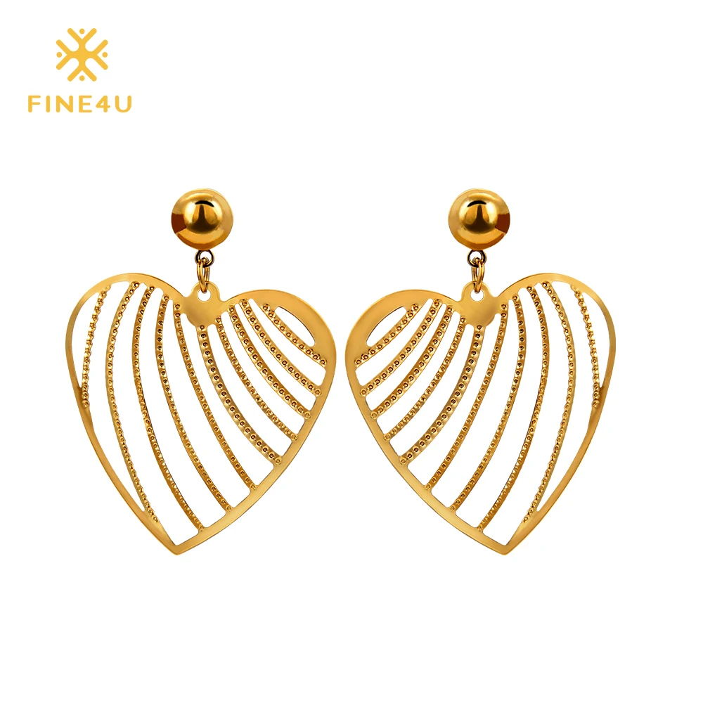 

2018 New FINE4U E014 316L Stainless Steel Dangle Drop Earrings For Women Heart Shaped Earrings Brincos Party Jewelry Gift