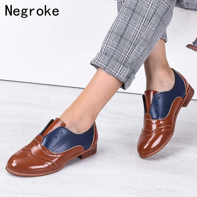 

Women Ankle Boots Slip On Block Low Heel Summer Boots Shoes Woman Mixed Color PU Leather Brogue Plus Size Zapatos De Mujer