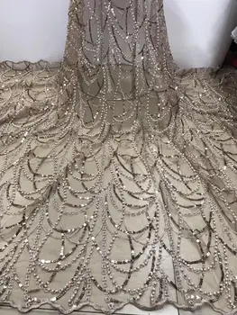 

2019 African Lace Fabric Gold, Nigeria Handmade Pearls Lace, High Quality Wedding Lace For Party YYZ89025