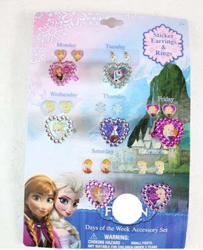 

70 pcs/10 cards Girls Days of the Week Accessory Set Rings + Sticker Earrings fashion jewelry for Party 7Pcs/Lots