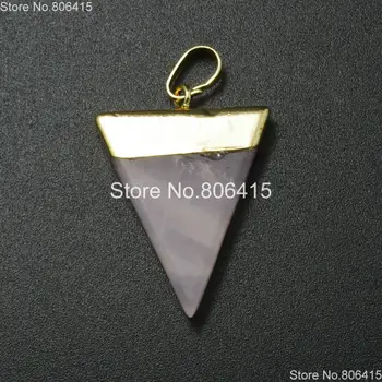 

Gold Natural RoseQuartz Gems Stones Triangle Pointed Sliced Reiki Chakra Earrings Pendant Beads Jewelry Crafts 10Pcs/Pack
