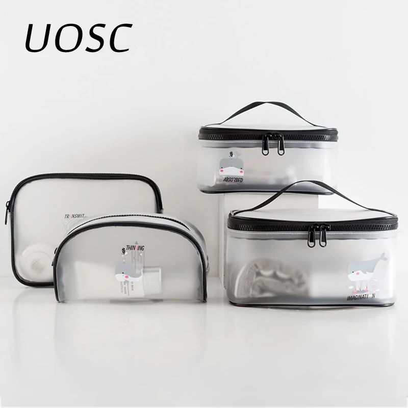  UOSC Waterproof Transparent Bath Cosmetic Bag Women Make Up Case Travel Zipper Makeup Beauty Wash O