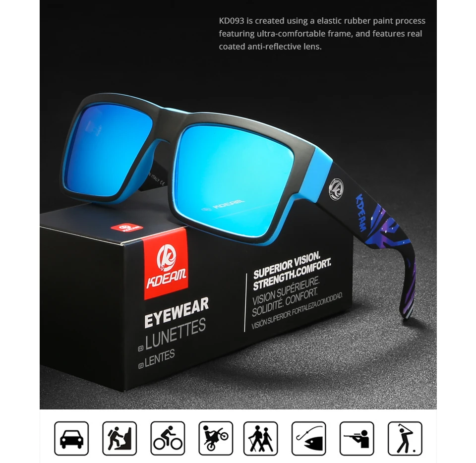Новое поступление мужские спортивные солнцезащитные очки квадратная оправа HD поляризованные зеркальные линзы женские уличные очки UV400 5 цветов с Чехол KD093