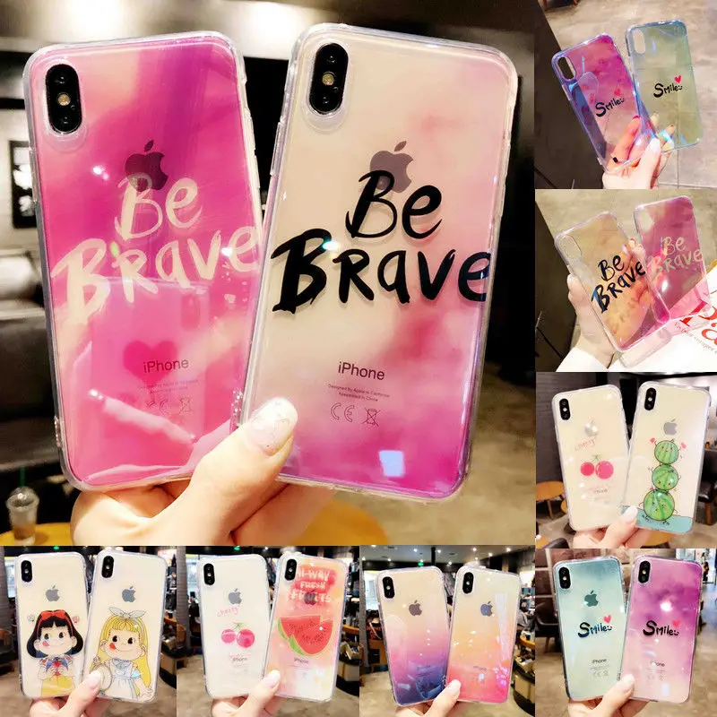 Shockproof Laser Blu-Ray Transparent Clear Patterned Word Glossy Slim Soft Silicon Rubber Case Cover for IPhone X 6s 7 8 Plus |