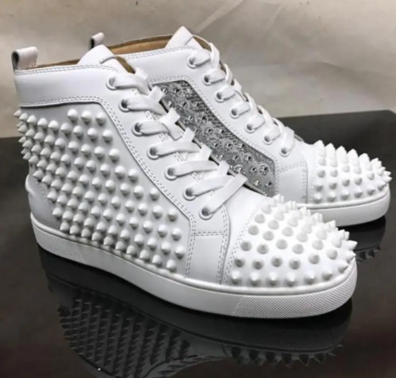 okkdey Designer Sneakers Red Bottom shoes white sliver spikes Luxury Shoes For Men Women Shoes Party Wedding Leather Sneakers