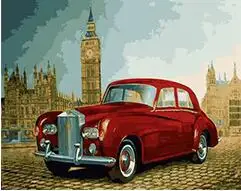 

cioioil-T107 Red car in London street DIY oil painting by numbers landscape picture paints on canvas with frame 40x50cm