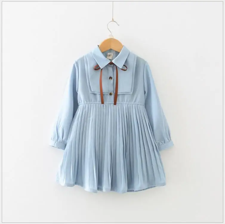 

kids fall solid chiffon pleated shirt dress for children baby girls long blouse A-line dress full sleeve autumn clothes