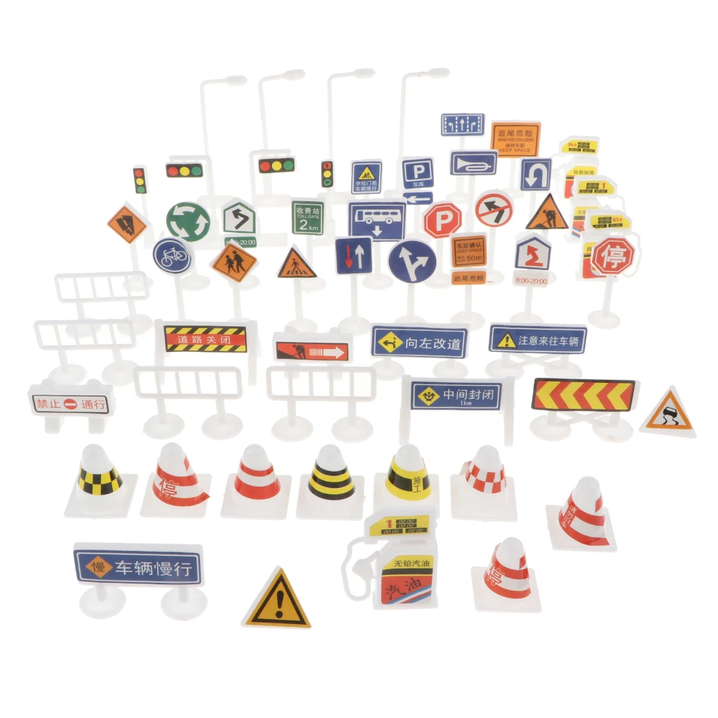 56 pieces Kids Block Street Traffic Signs Kid Children's Educational Toy for Traffic Knowledge Learning Car & Train Playset Gift