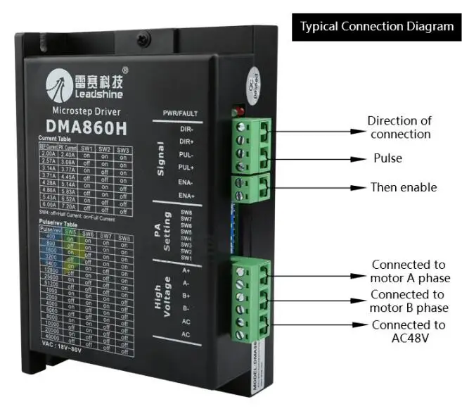 Leadshine микростеп драйвер DMA860H шаговый двигатель драйвер 18V-80VDC 2.4A-7.2A для ЧПУ маршрутизатор для NEMA23/NEMA34 шаговый двигатель