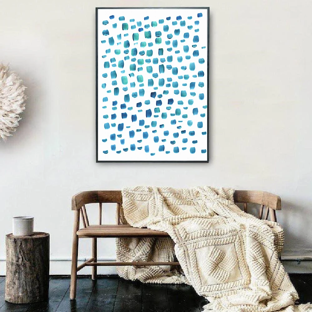 Nordic Wall Art Blue Abstract Point Canvas Painting Wall Pictures For