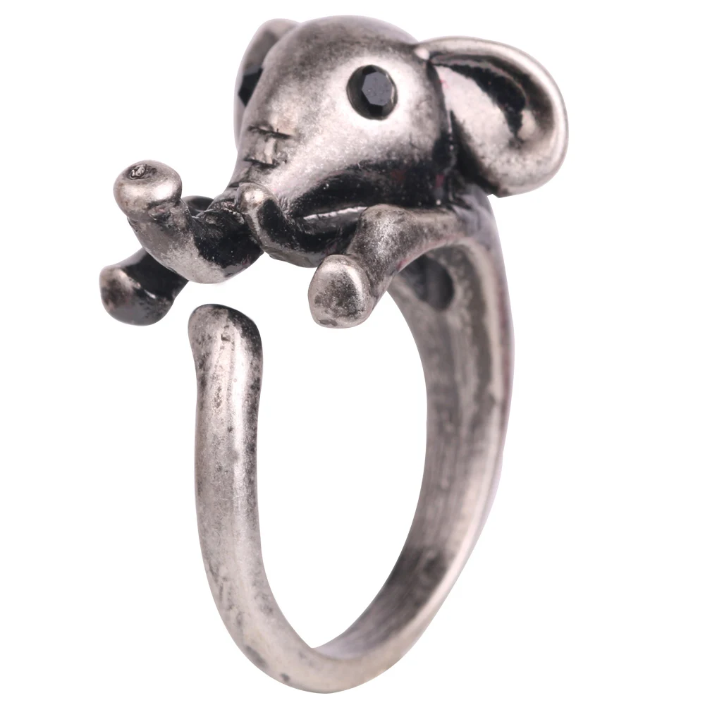 QIAMNI Cute Animal Cat Wolf Lion Rabbit Horse Dog Elephant Crocodile Fox Dinosaur Ring Women Men Birthday Jewelry Pet Lover Gift