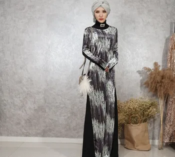 

Muslim adult fashion hit color abaya Arab velvet muslim abaya Dress Musical Robe prayer stretch muslim dress wq1012 dropship